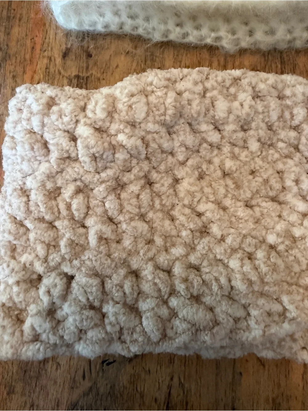 New Handmade Knitted Hat Beanie Cream Mohair Pom Pom & Cream Crocheted Headband
